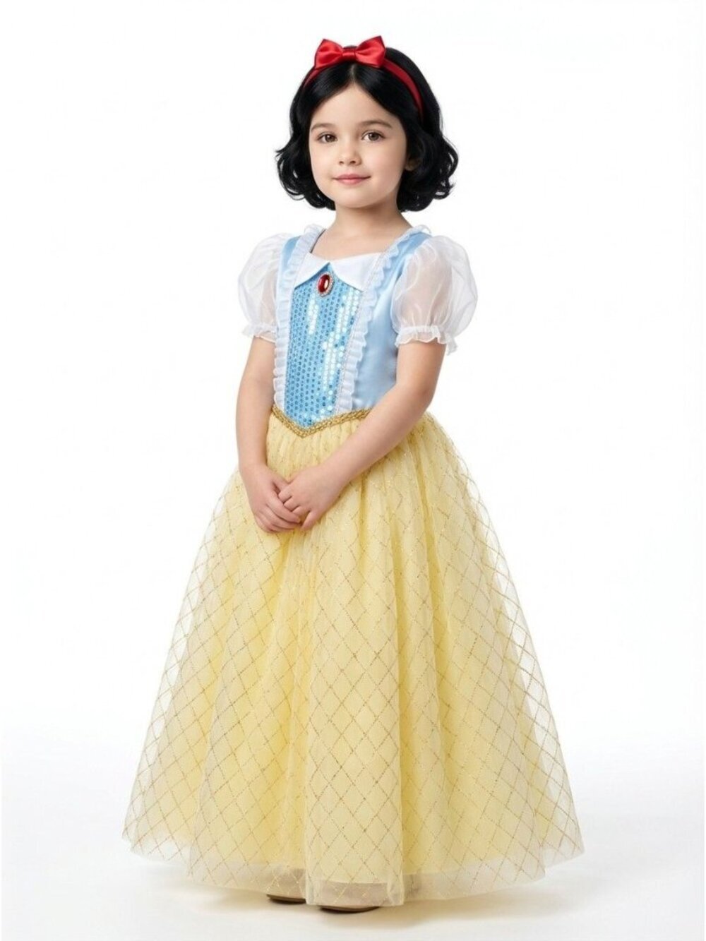 Girls Snow White Inspired Dress, Classic Princess Costume for Kids